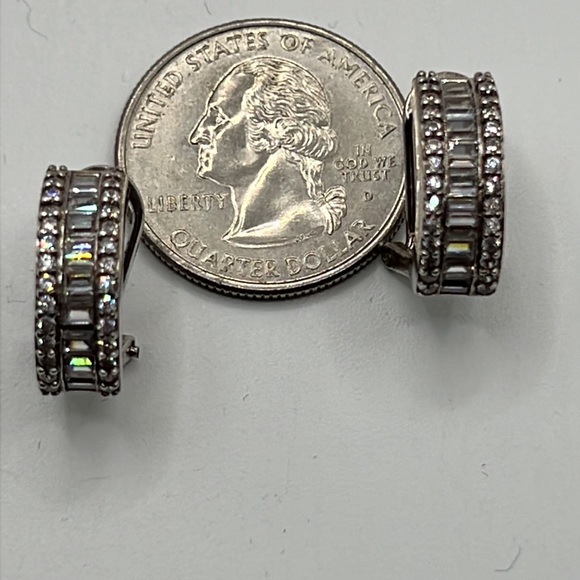 CHANNEL SET BAGUETTE AND SMALL ROUND CZ SET IN STERLING SILVER EARRINGS - Picture 7 of 7